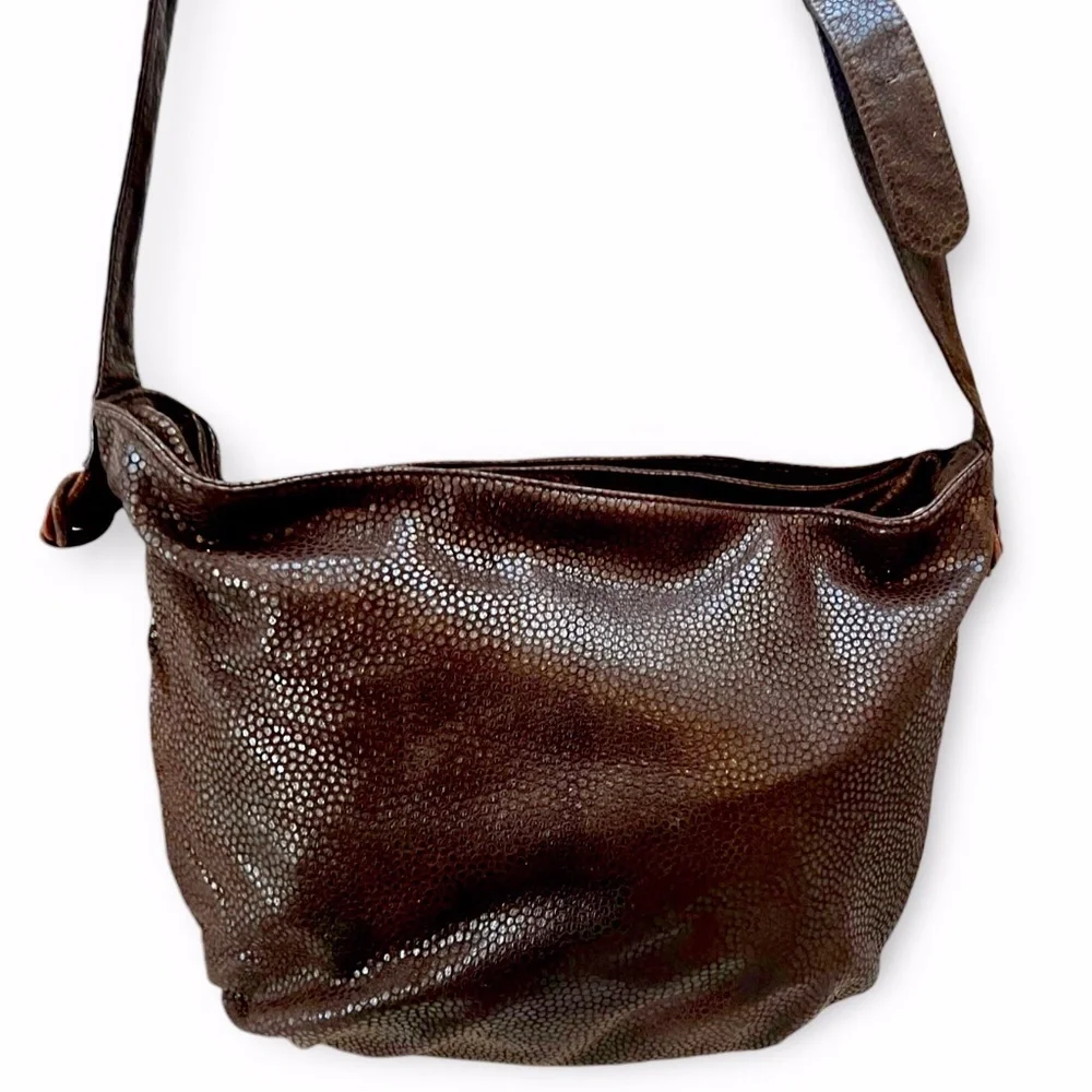 Vintage Desmo Made in Italy Brown Soft Leather Hobo Bucket Bag with Dot Pattern